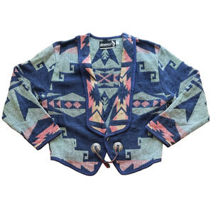 Vintage 90s Kokopelli New Mexico Collection Cropped Southwest Tapestry Jacket XS